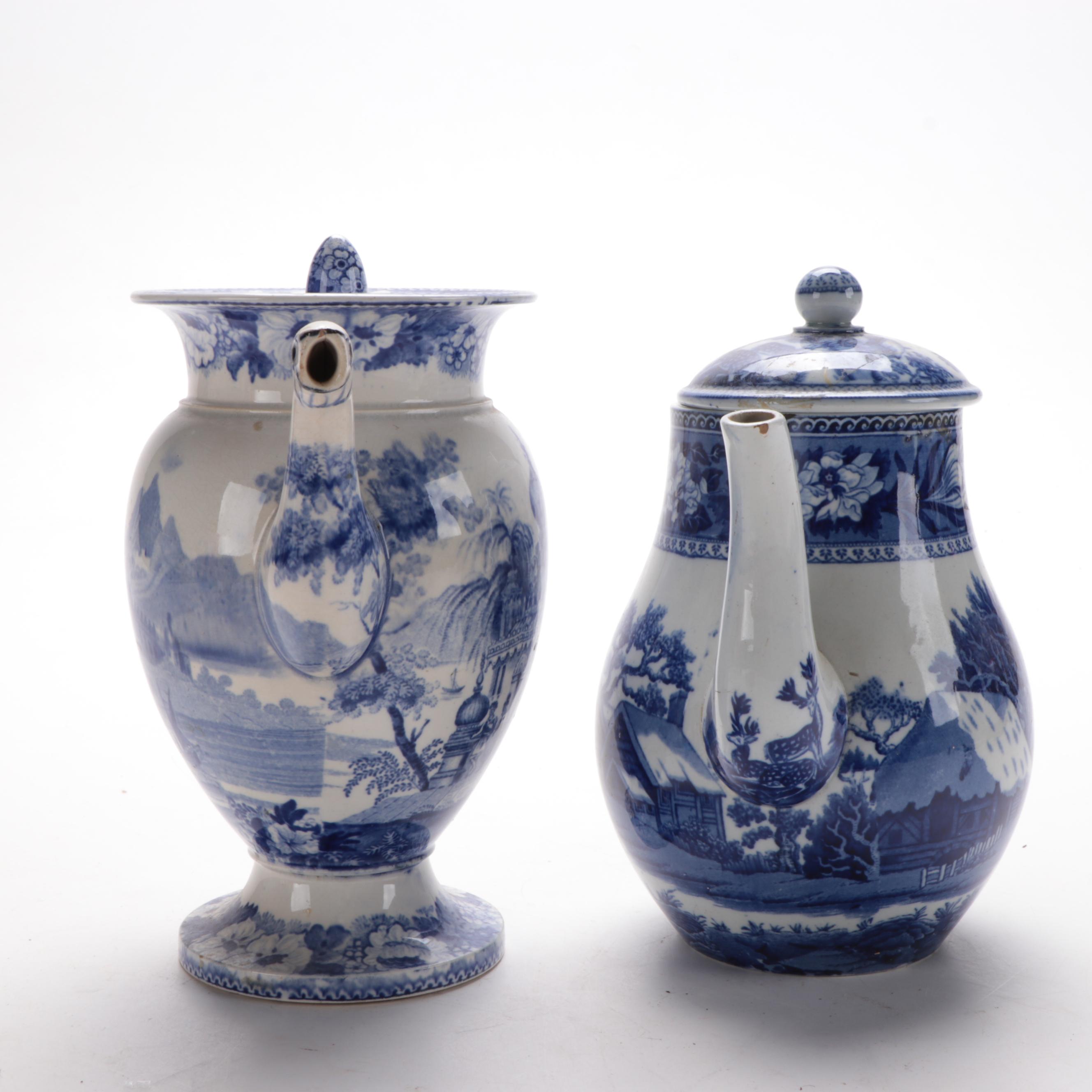 Wedgwood "Fallow Deer"  and Other  Blue and White Transferware Chocolate Pot