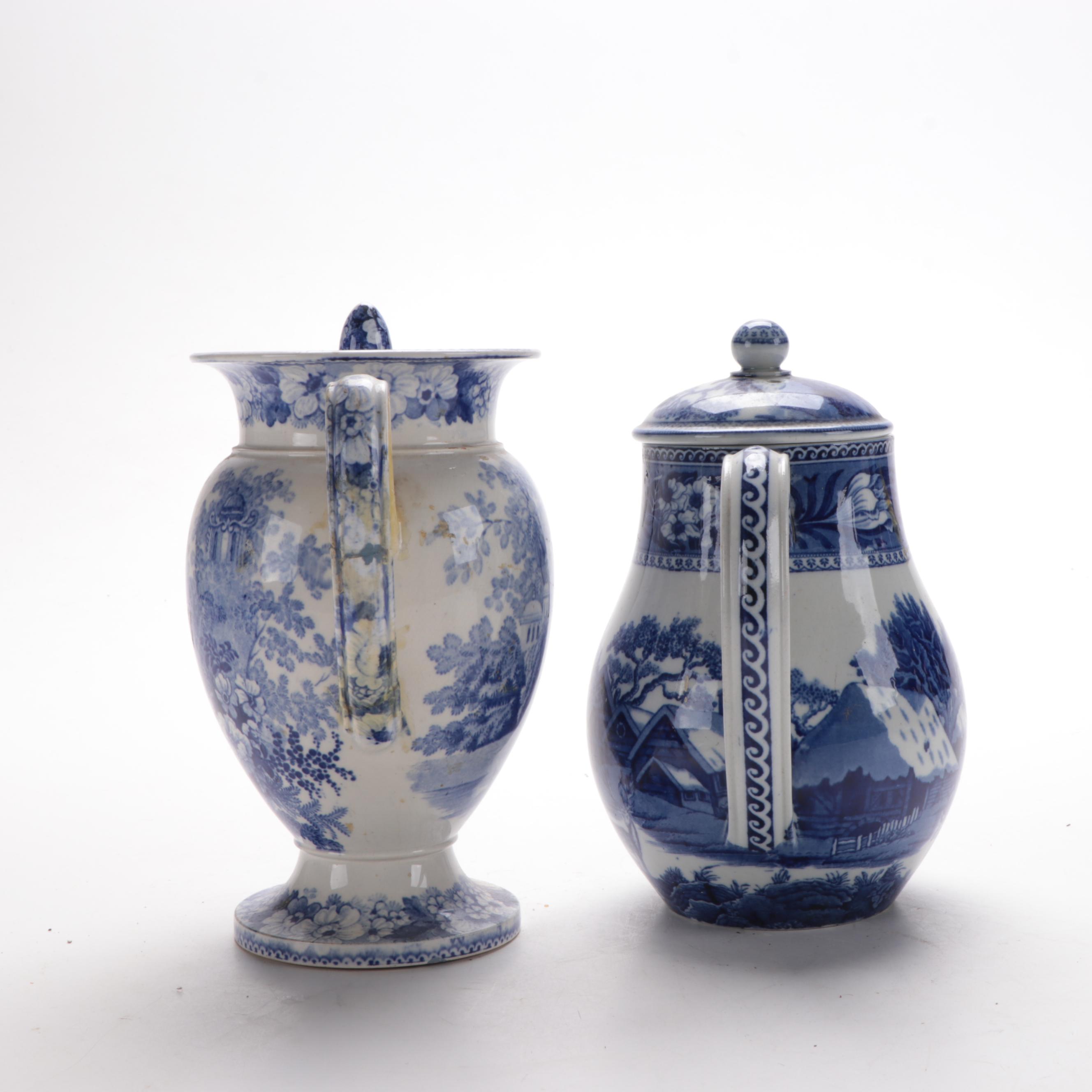 Wedgwood "Fallow Deer"  and Other  Blue and White Transferware Chocolate Pot