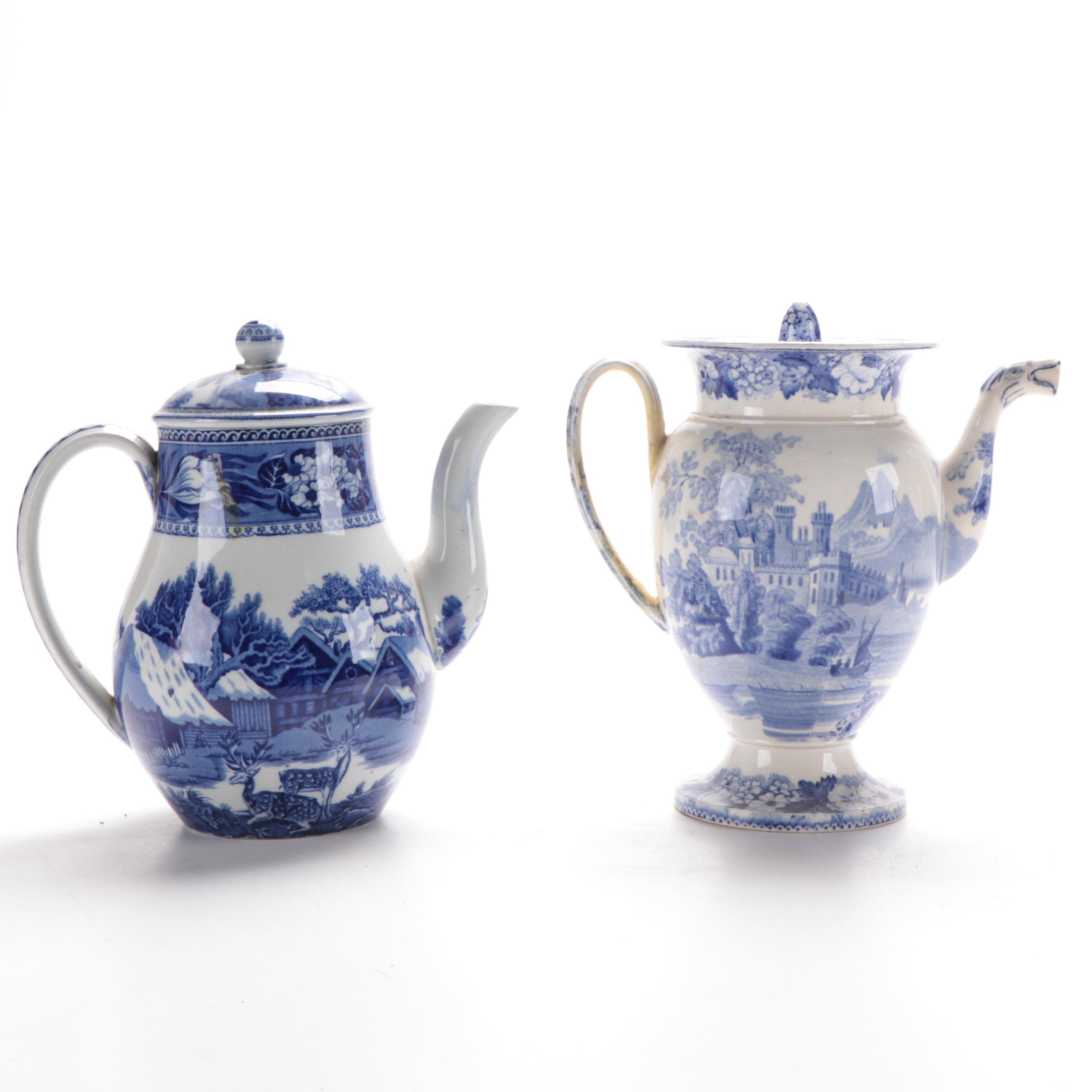 Wedgwood "Fallow Deer"  and Other  Blue and White Transferware Chocolate Pot