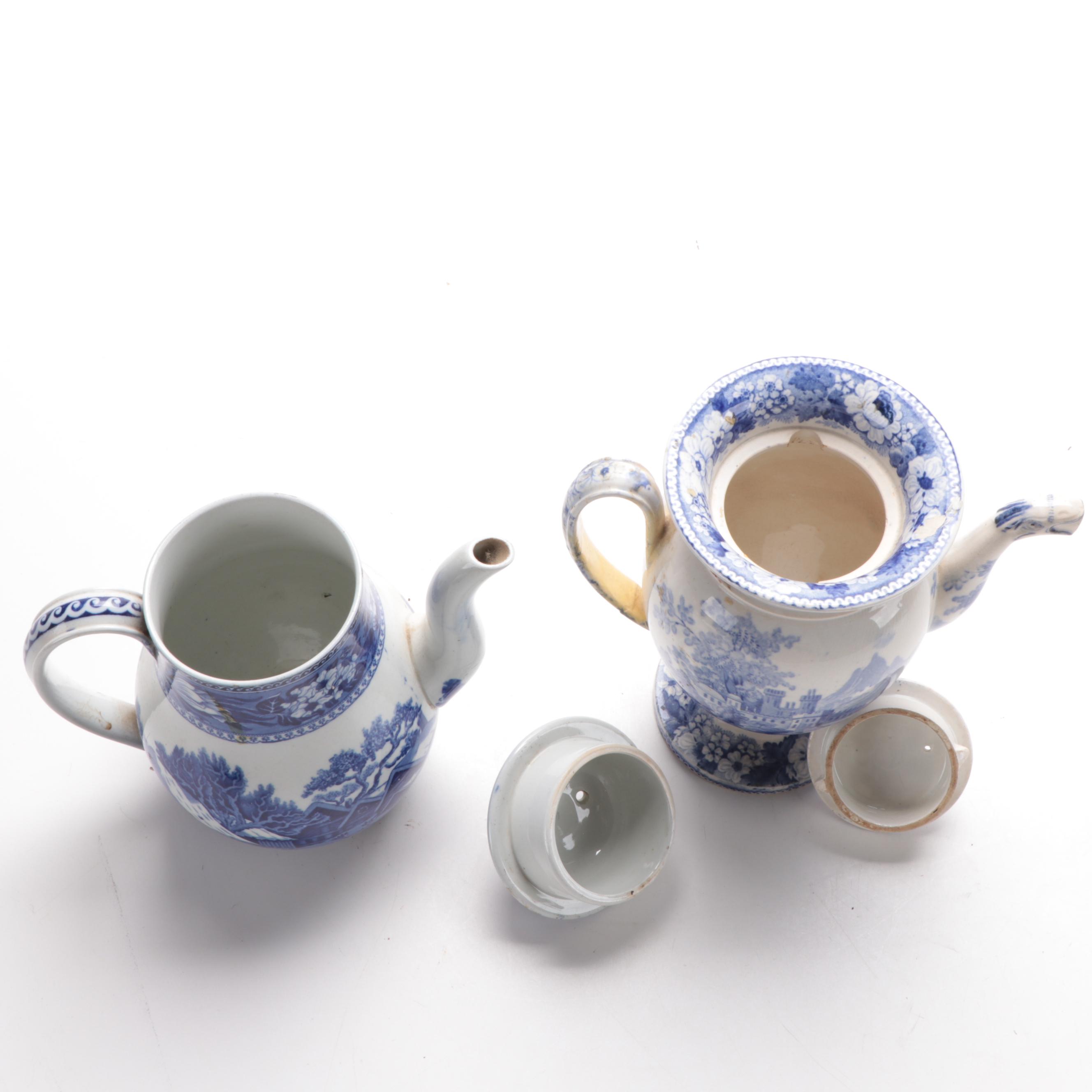 Wedgwood "Fallow Deer"  and Other  Blue and White Transferware Chocolate Pot