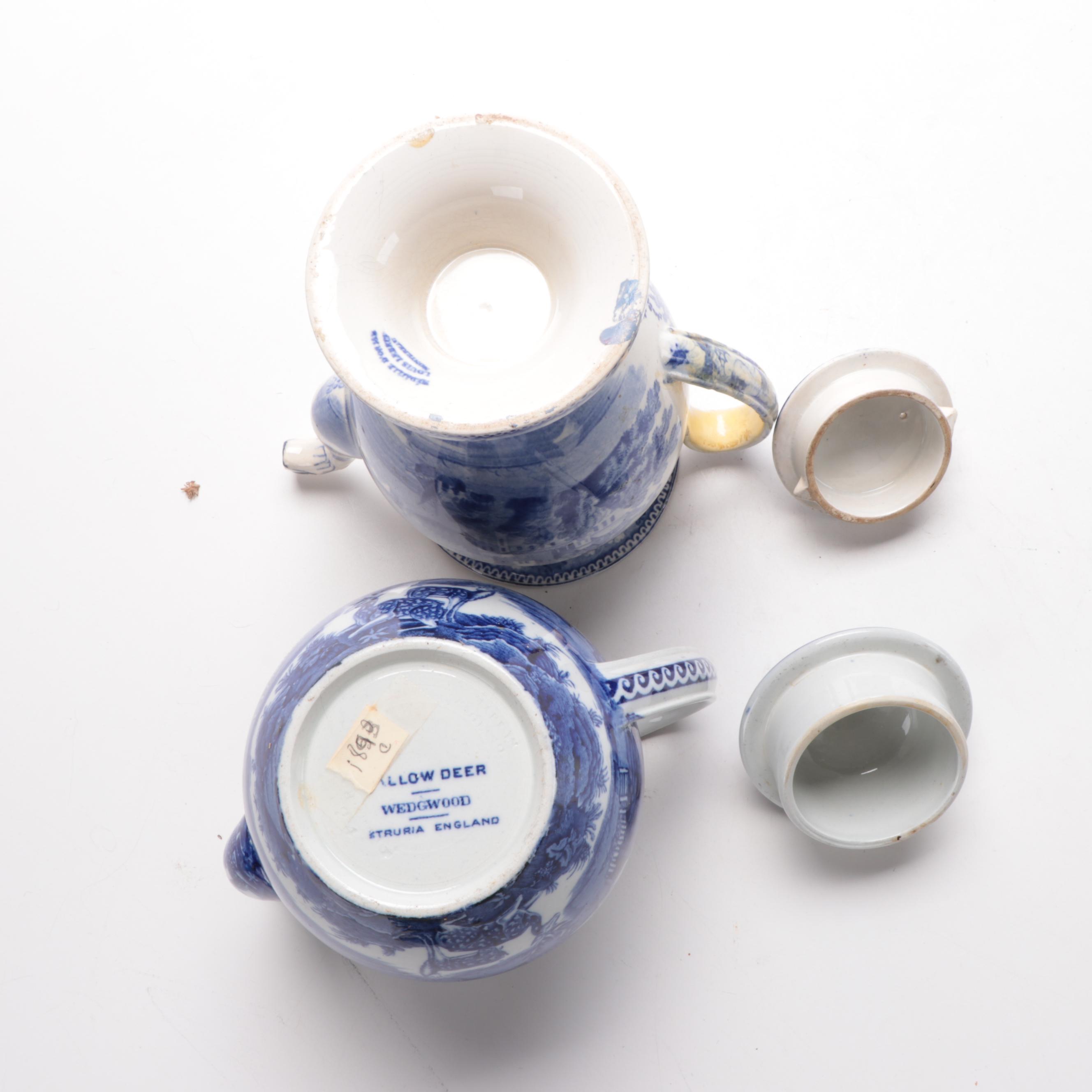 Wedgwood "Fallow Deer"  and Other  Blue and White Transferware Chocolate Pot