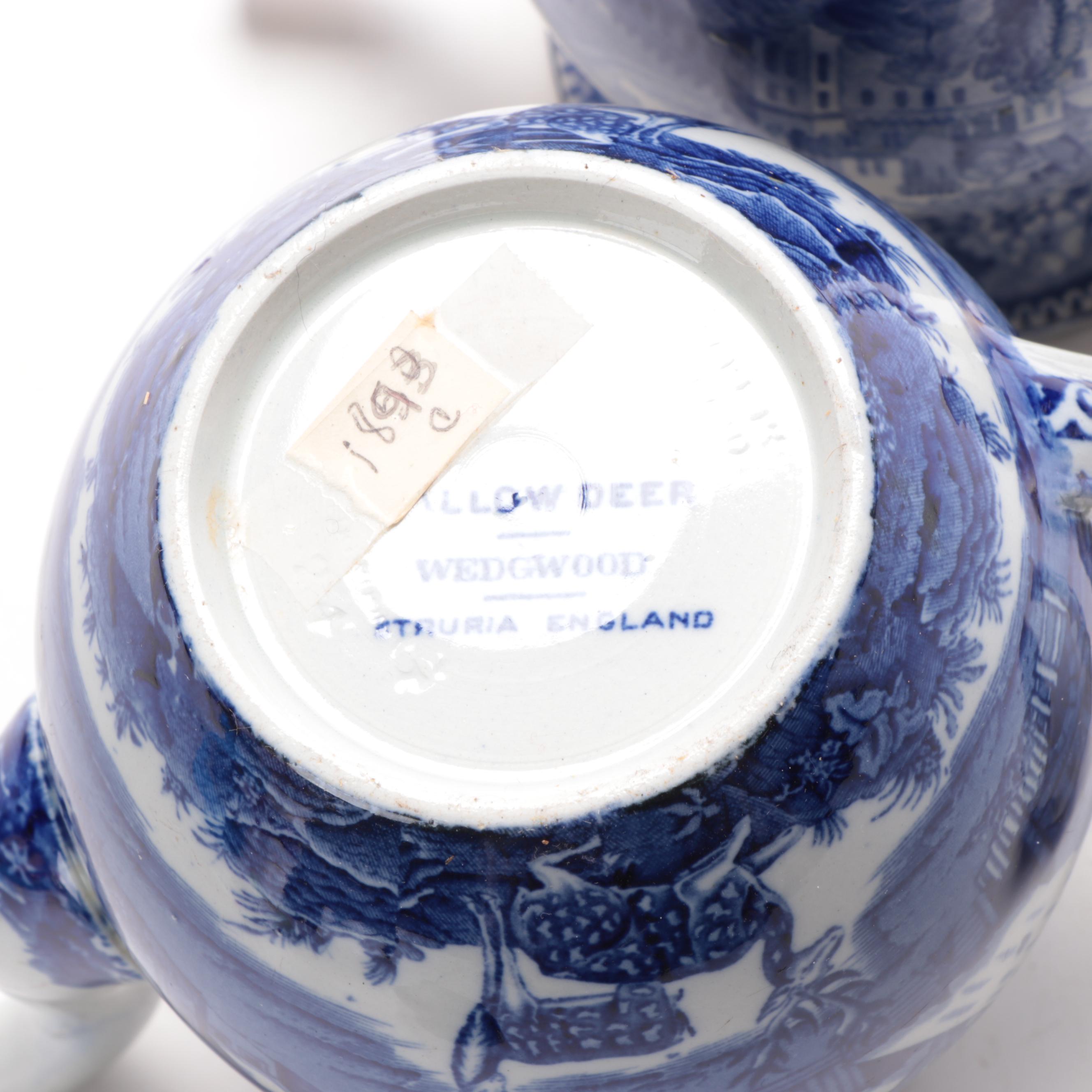 Wedgwood "Fallow Deer"  and Other  Blue and White Transferware Chocolate Pot