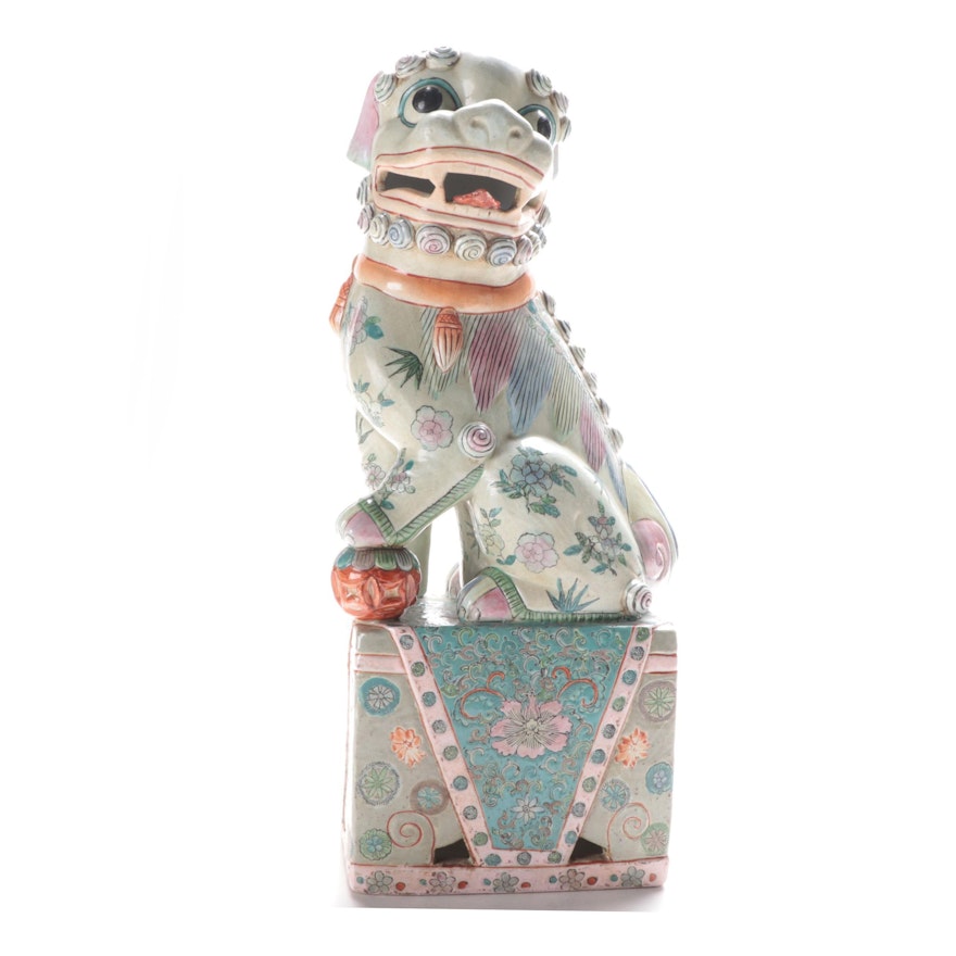 Chinese Enameled Ceramic Guardian Lion Figurine
