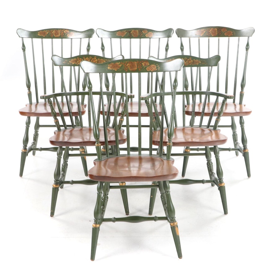 Six L. Hitchcock Gilt-Stenciled & Parcel-Painted Comb-Back Windsor Dining Chairs