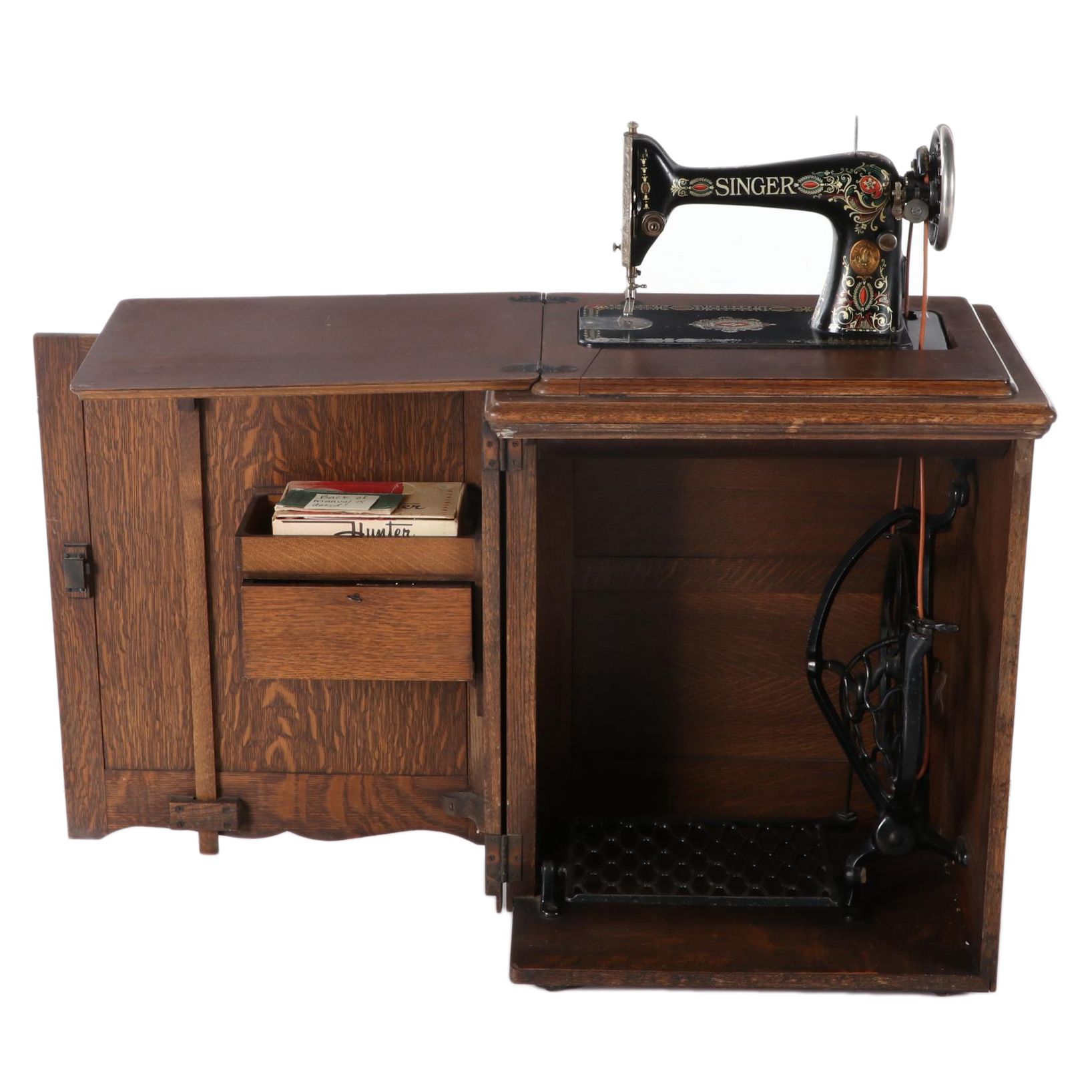 Singer Treadle Sewing Machine No. 66 with Open Side Cabinet No. 23, circa 1922