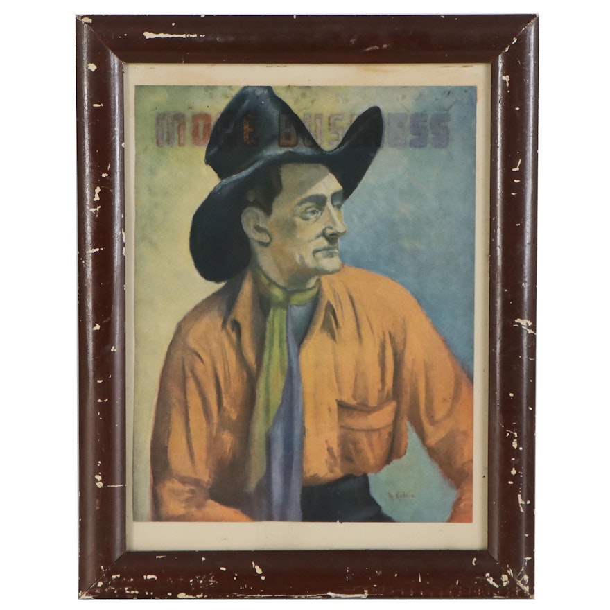 Offset Lithograph of Man in a Cowboy Hat, Late 20th Century