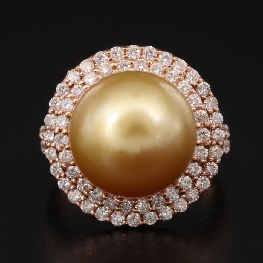 14K Rose Gold Pearl and 1.10 CTW Diamond Ring