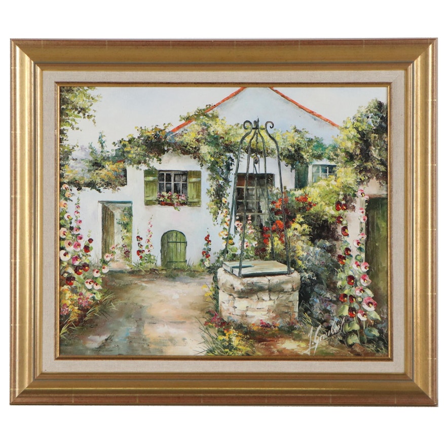 Oil Painting of a Cottage Garden, 21st Century