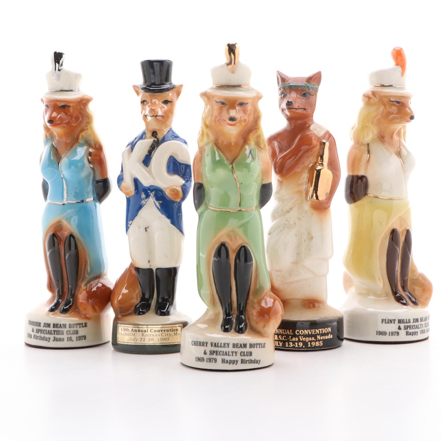 Jim Beam for Regal China Ceramic Bottle Club Fox Figurines, Late 20th Century