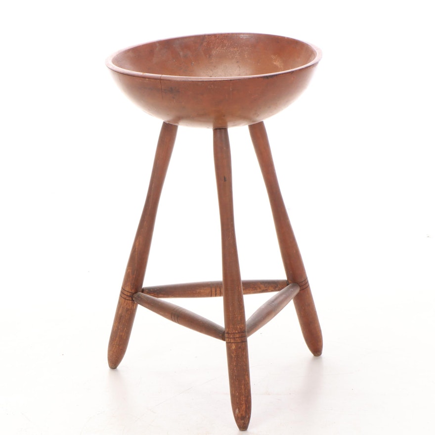 American Primitive Dough Bowl-on-Stand, 19th Century