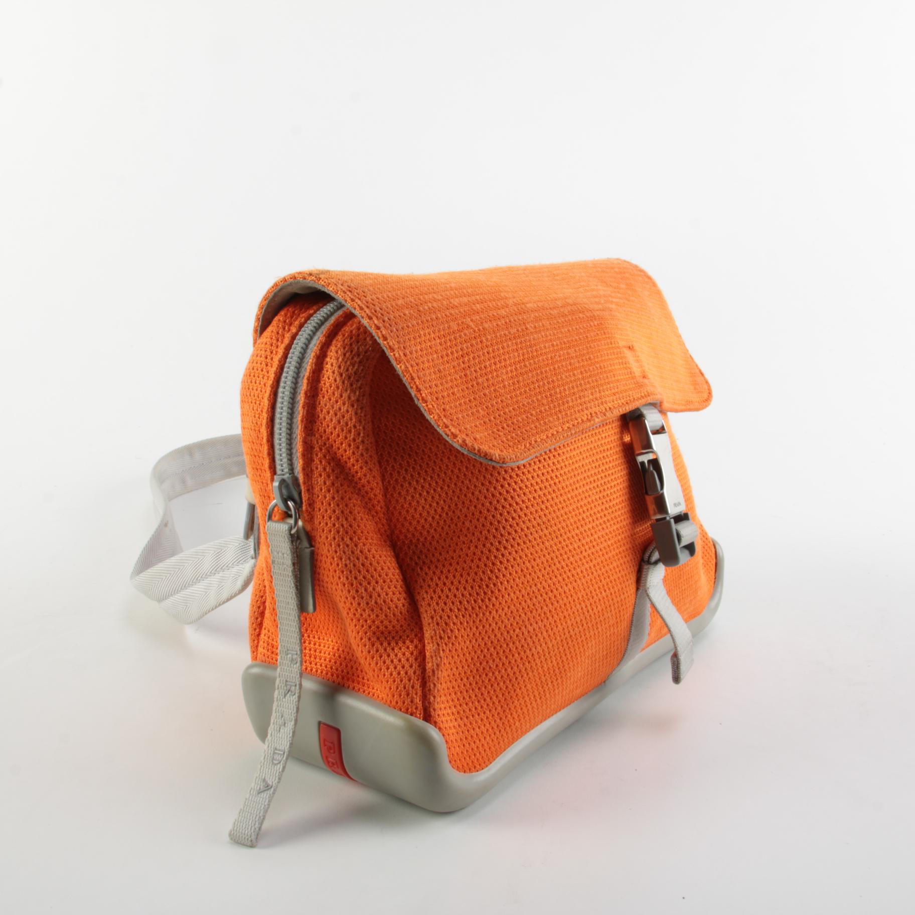 Prada Sport Orange and Gray Canvas Shoulder Bag