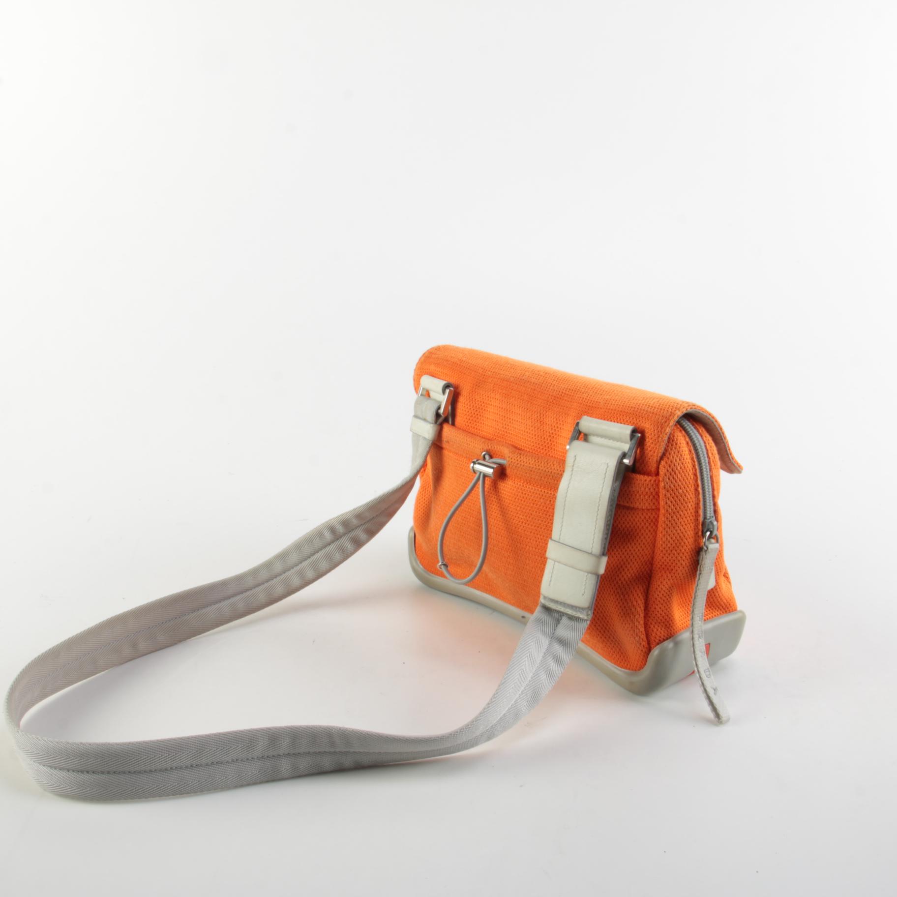 Prada Sport Orange and Gray Canvas Shoulder Bag