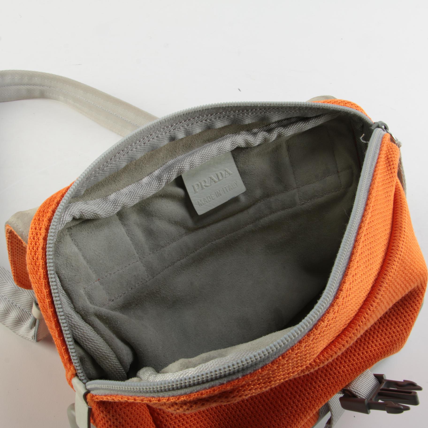 Prada Sport Orange and Gray Canvas Shoulder Bag