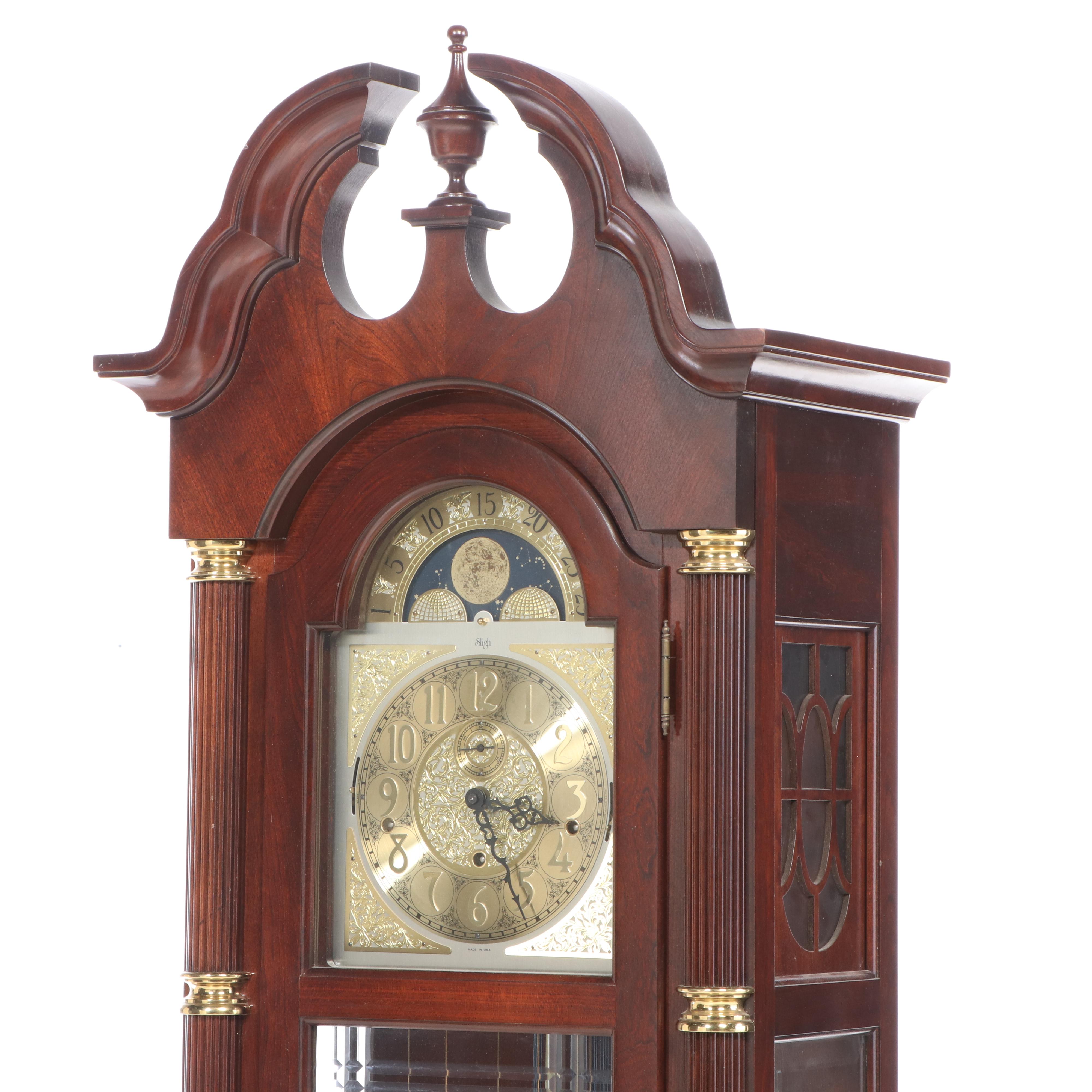 Sligh Federal Style Cherry Grandfather Clock, Late 20th Century