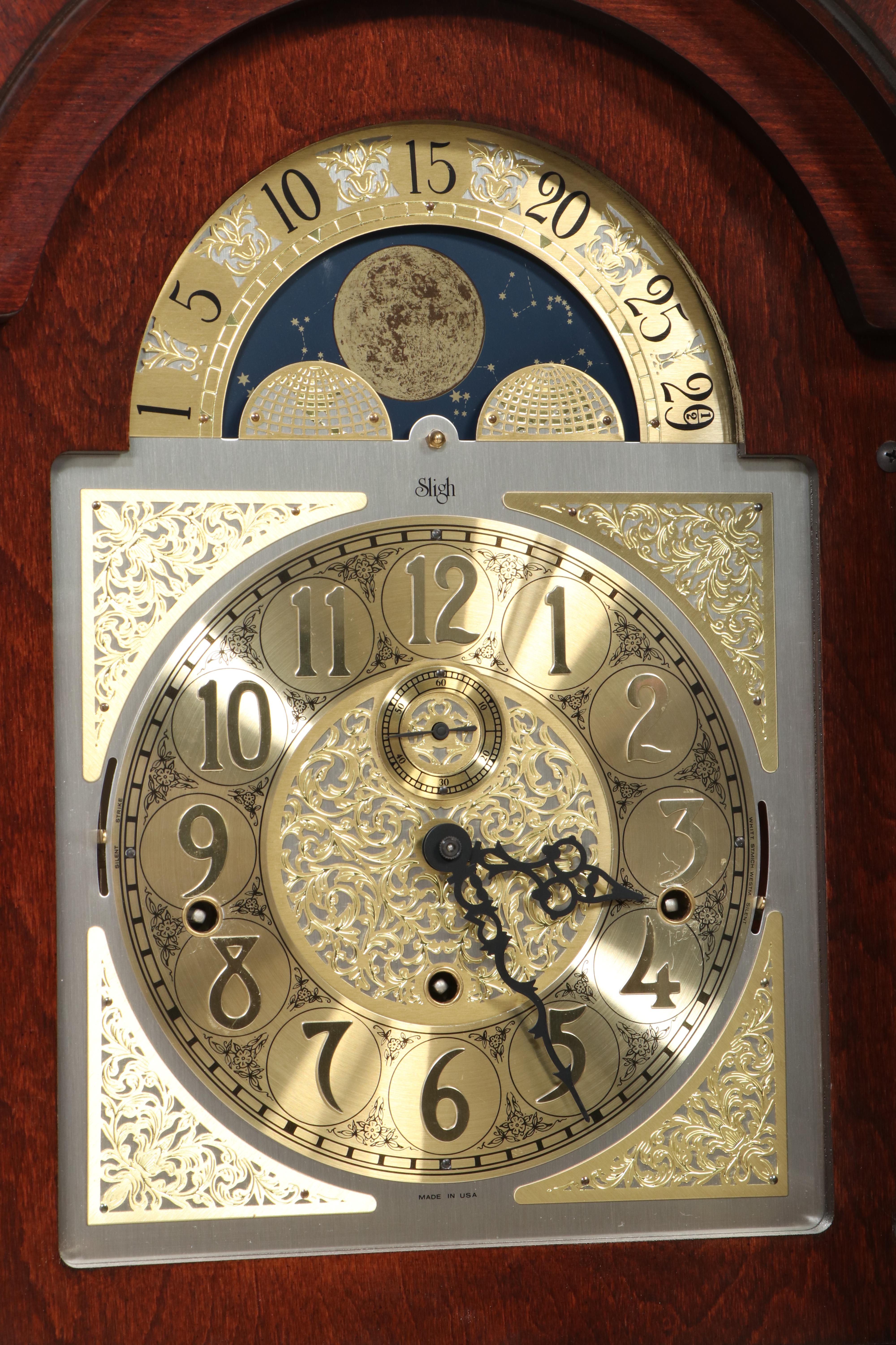 Sligh Federal Style Cherry Grandfather Clock, Late 20th Century