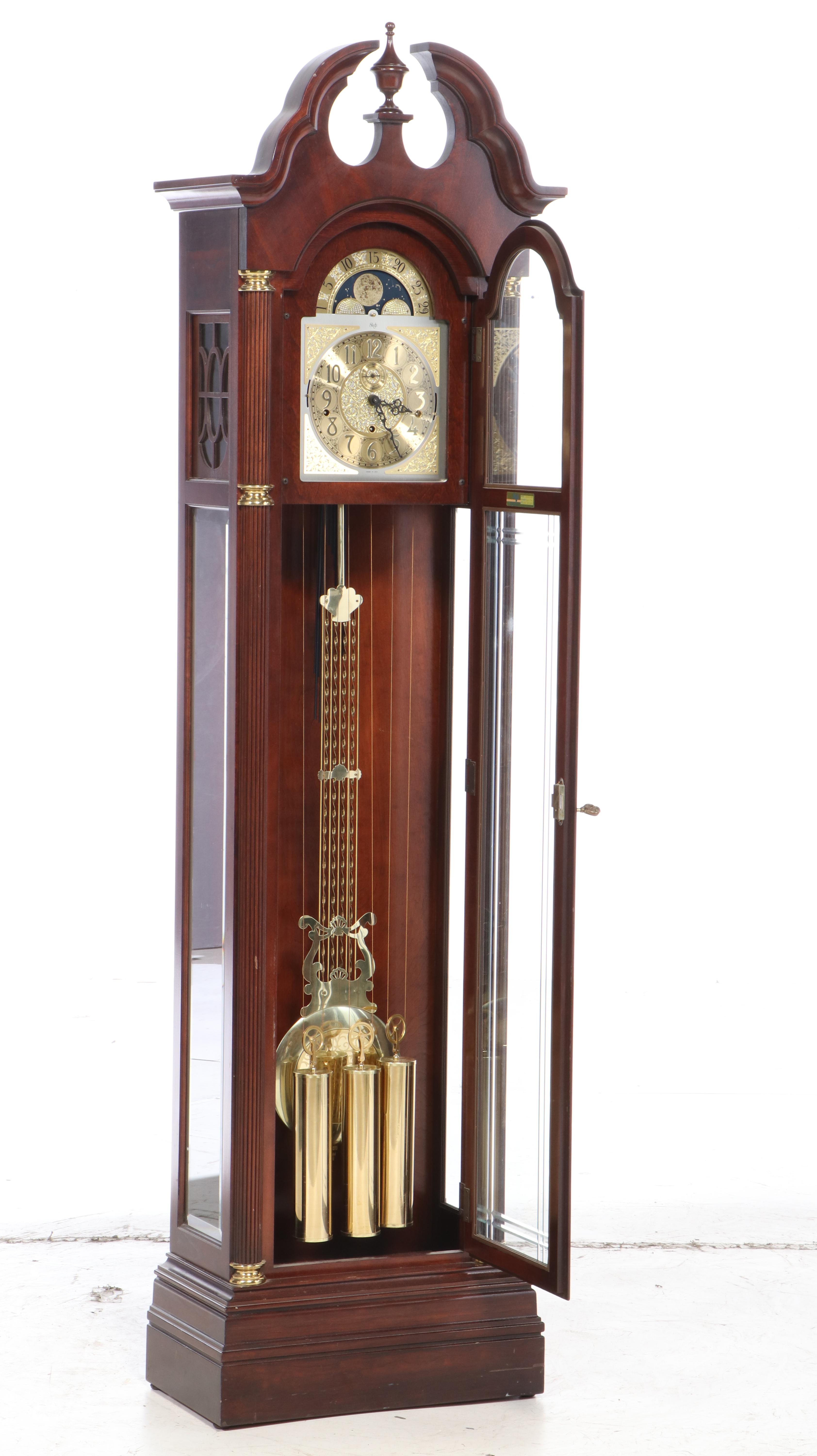 Sligh Federal Style Cherry Grandfather Clock, Late 20th Century