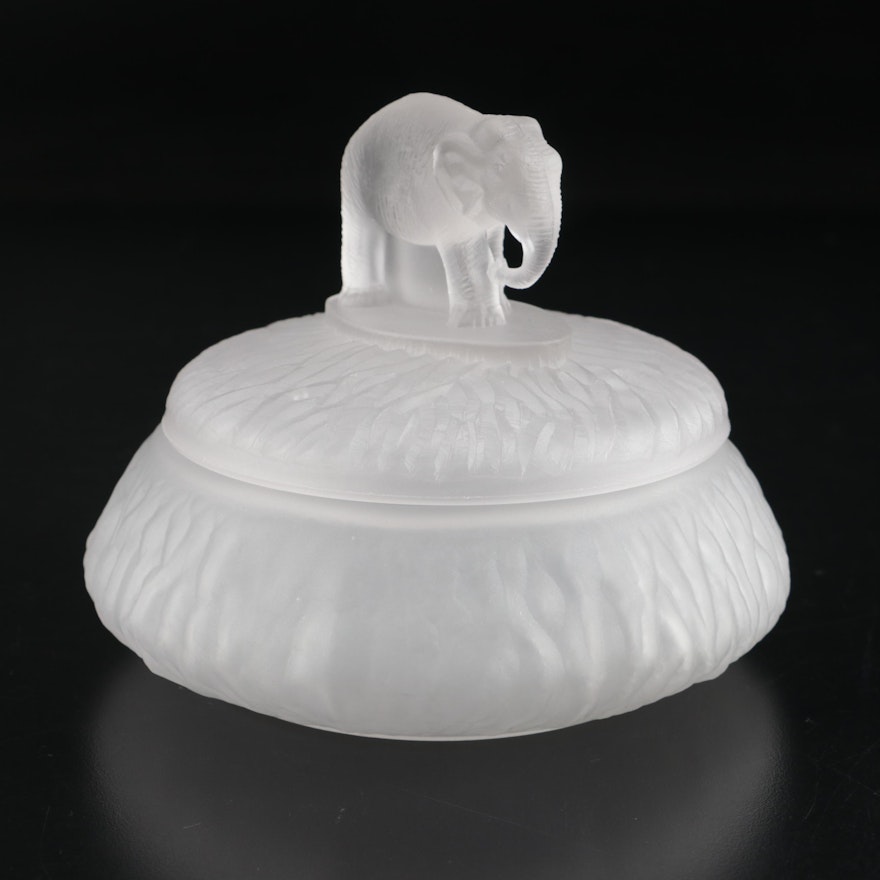 L.E. Smith Satin Glass Elephant Vanity Jar, Early to Mid 20th Century