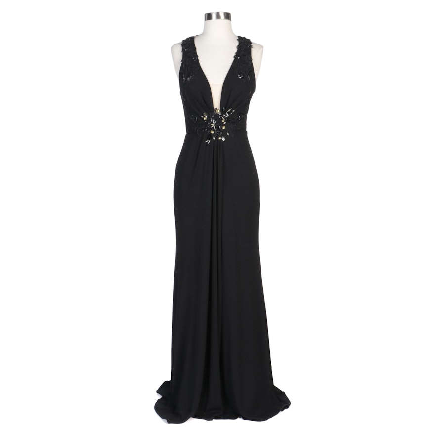 Alberto Makali Black Embellished and Sequined Evening Dress with Silver Shrug