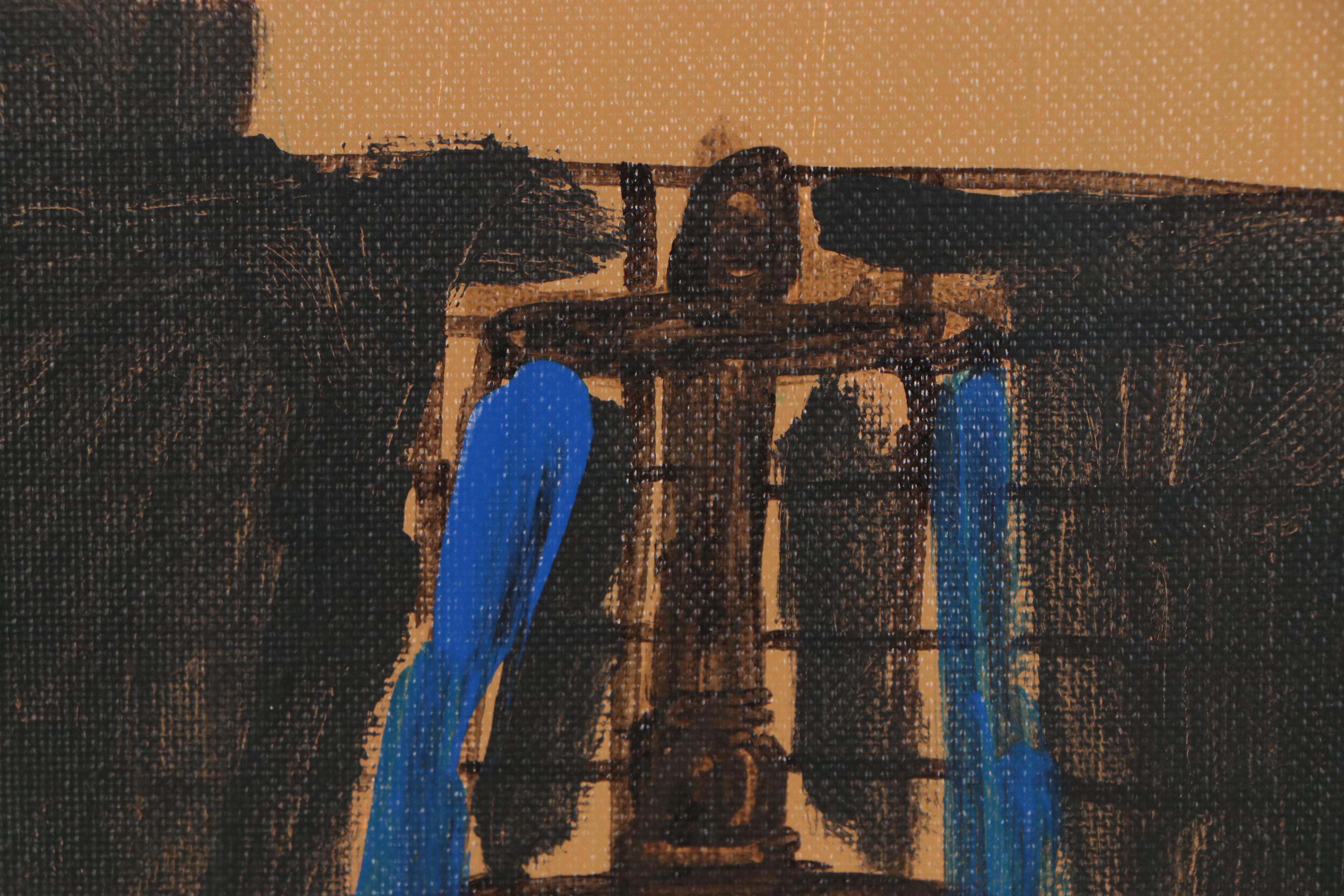 Courttney Cooper Folk Art Acrylic Painting of Fountain Square, 2006