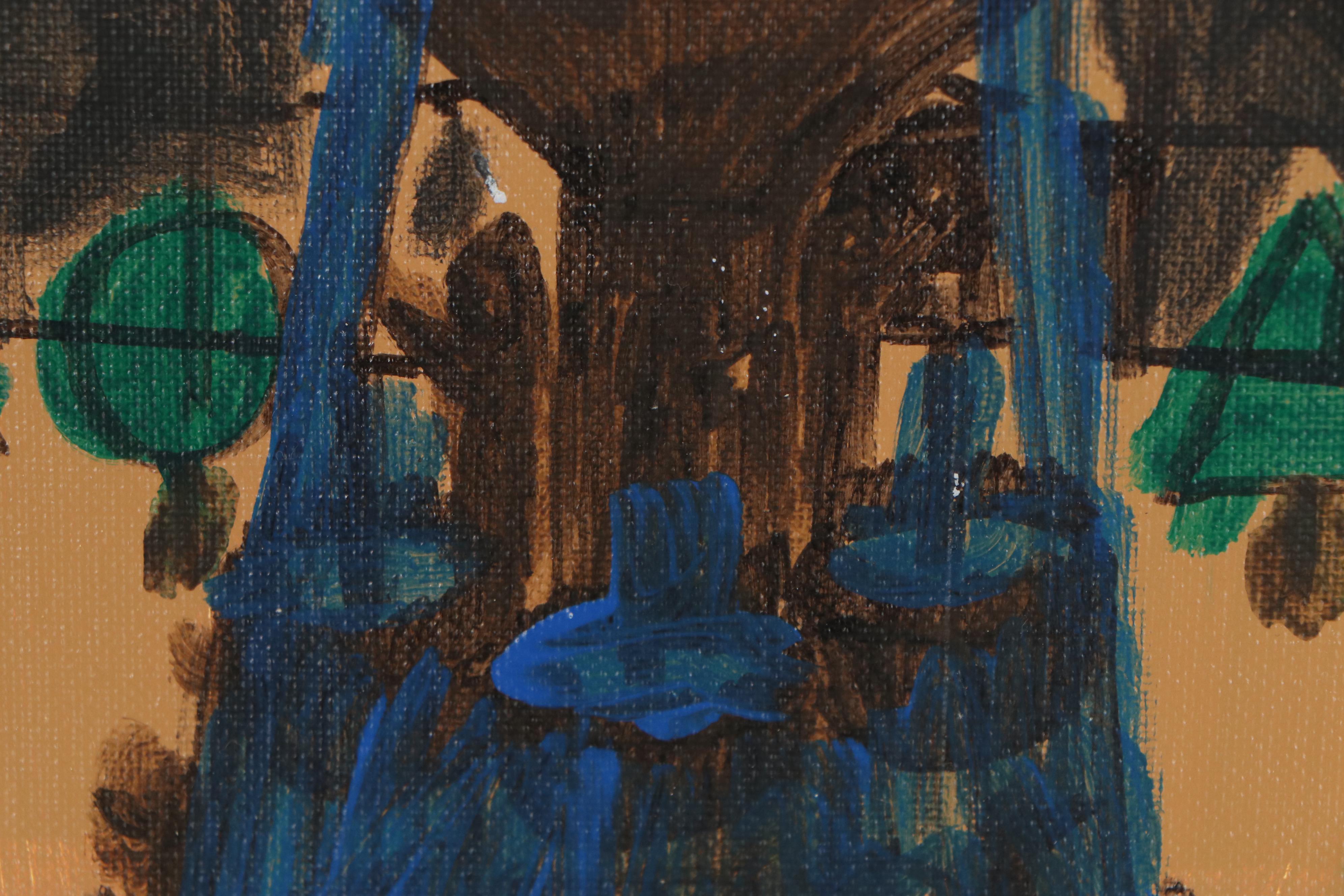 Courttney Cooper Folk Art Acrylic Painting of Fountain Square, 2006