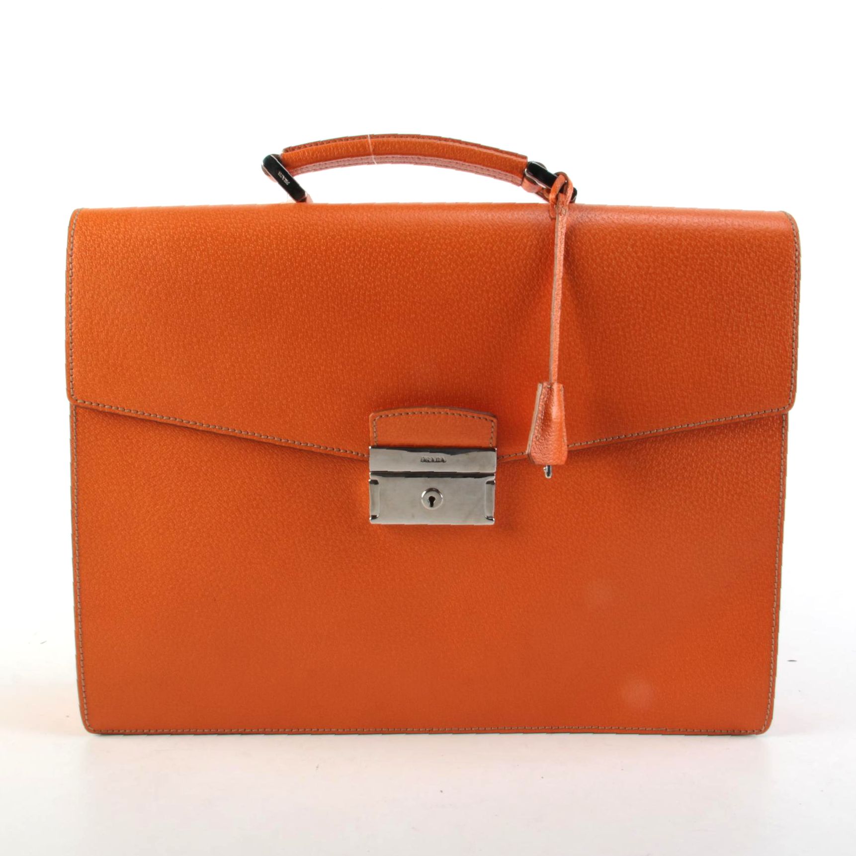 Prada Orange Cinghale Leather Cartella Attaché Briefcase