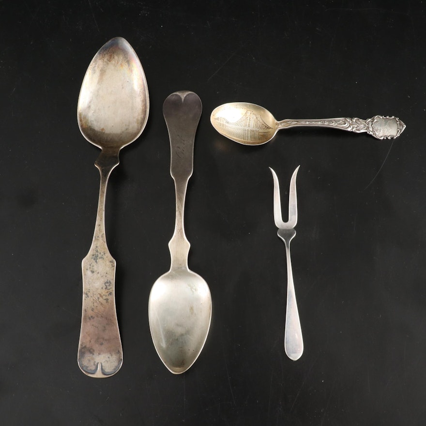 A.C. Hallack Pairs, Ky Coin and Other Sterling Spoons and Stieff Lemon Fork