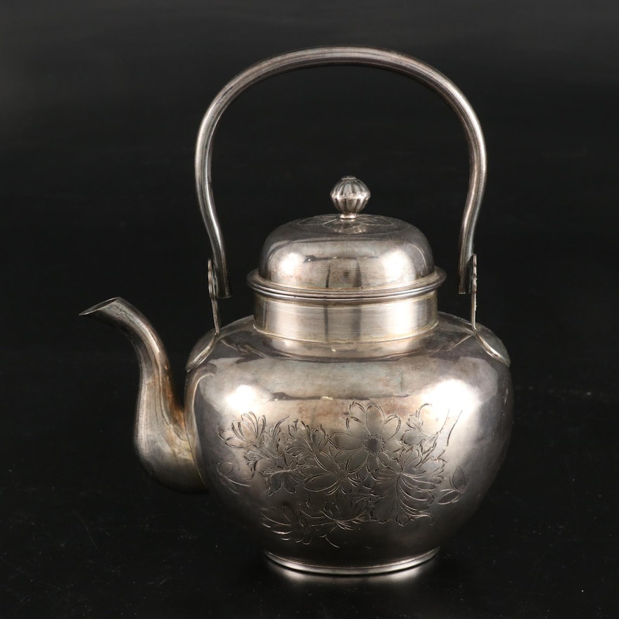 Chinese Etched Sterling Silver Teapot, 20th Century