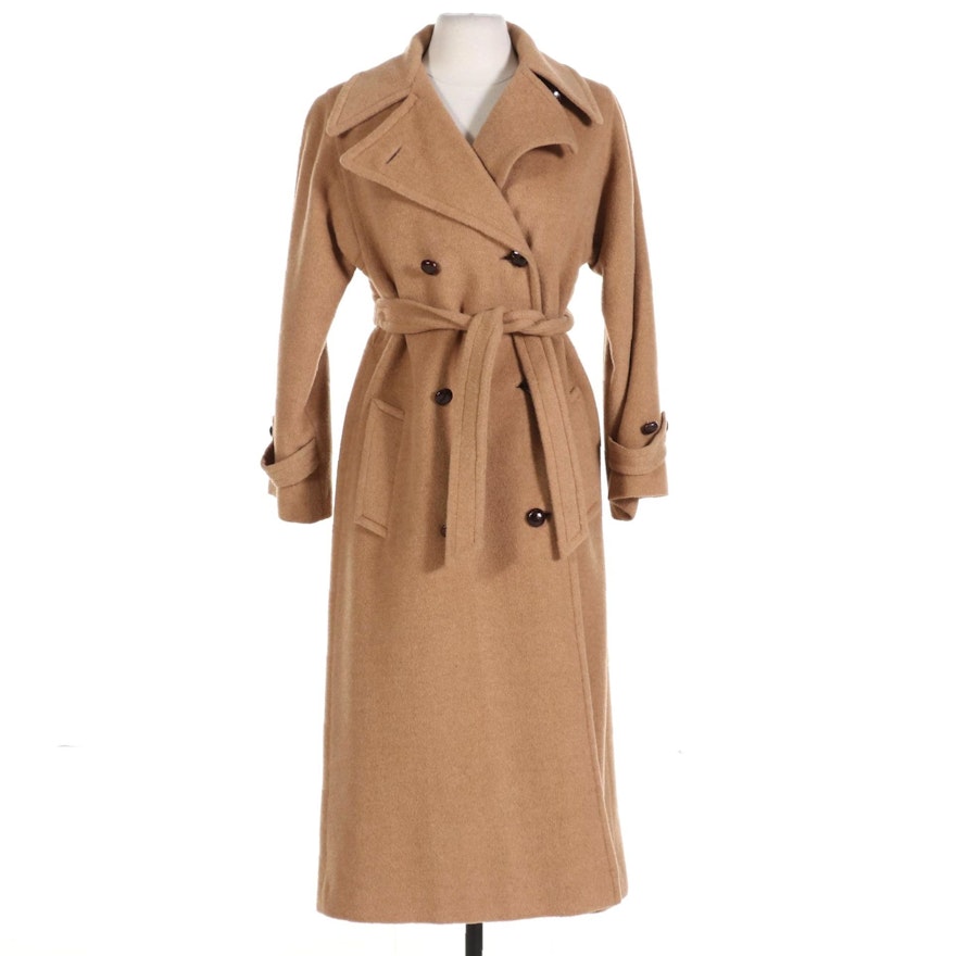 Double Breasted Camel Hair Coat with Belt and Leather Buttons