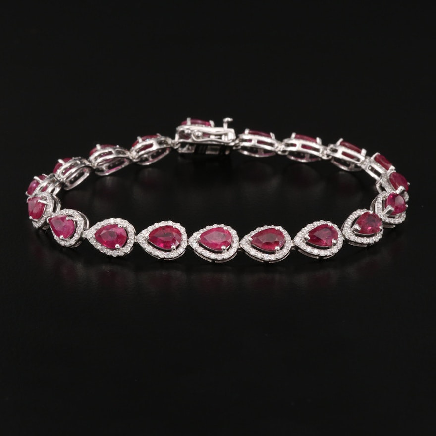 Platinum 10.50 CTW Ruby and 1.48 CTW Diamond Link Bracelet