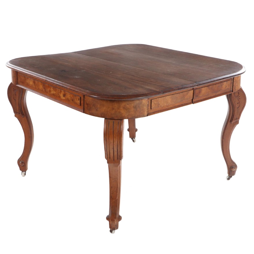 Victorian Walnut and Burl Walnut Extending Dining Table, Late 19th Century