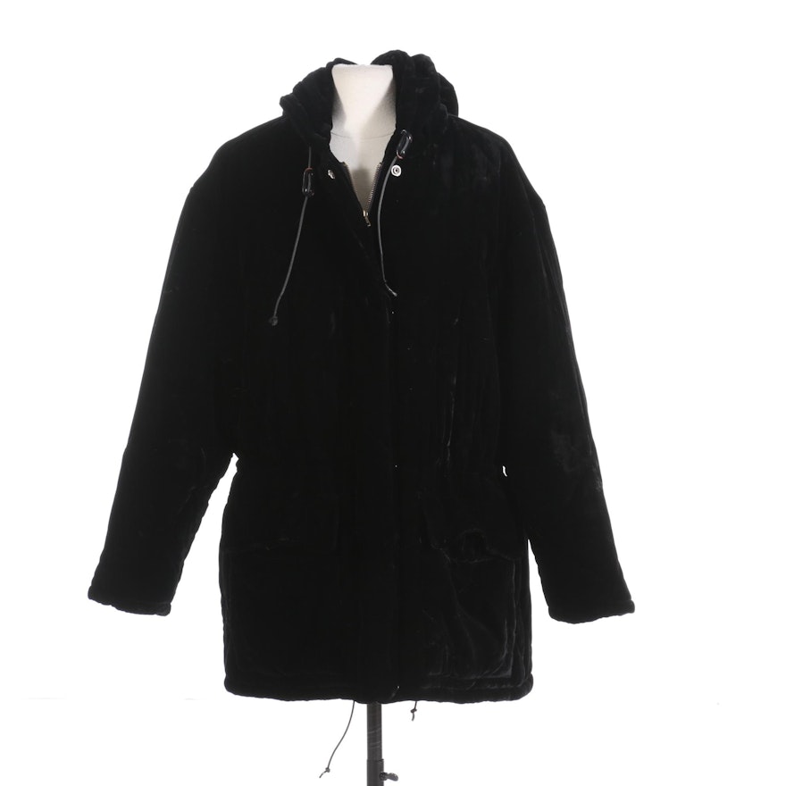 Ralph Lauren Black Velvet Puffer Quillted Zip Coat