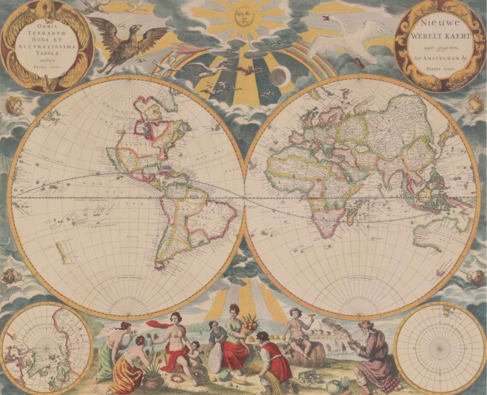 Halftone Map after Pieter Goos "Nieuwe Werelt Kaert" from "De Zee Atlas"