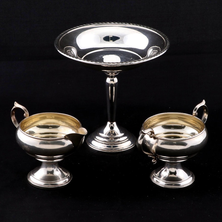 F.B. Rogers & Co. Sterling Silver Cream and Sugar and Preisner Sterling Compote