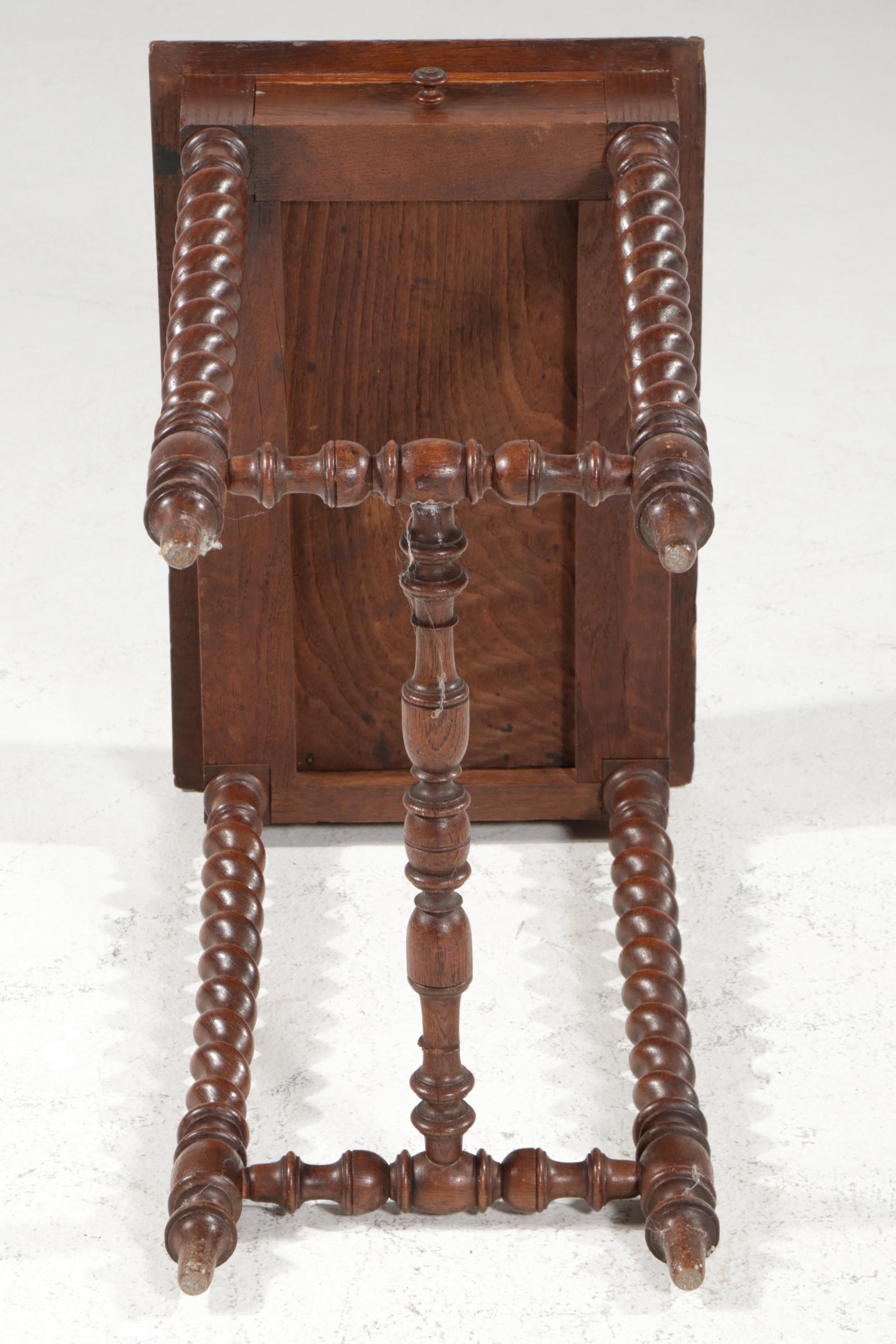 Jacobean Revival Carved Oak Work Table with Leather Top