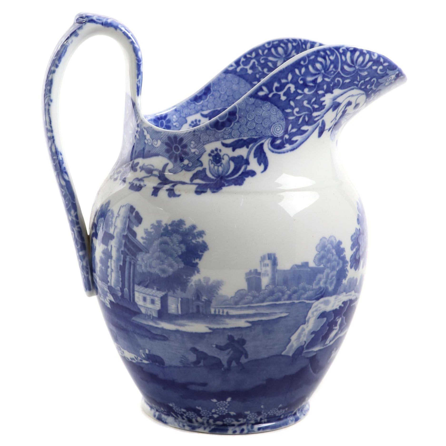 Copeland "Spode's Italian" Blue and White Transferware Pitcher, Early-Mid 20th C