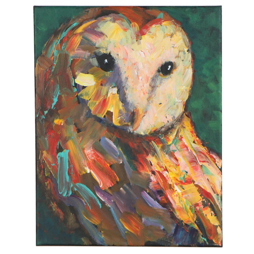 Elle Raines Acrylic Painting of a Barn Owl