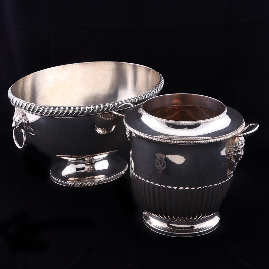 Silver Plate Wine Bucket with Order of Garter Motto and Champagne Chiller