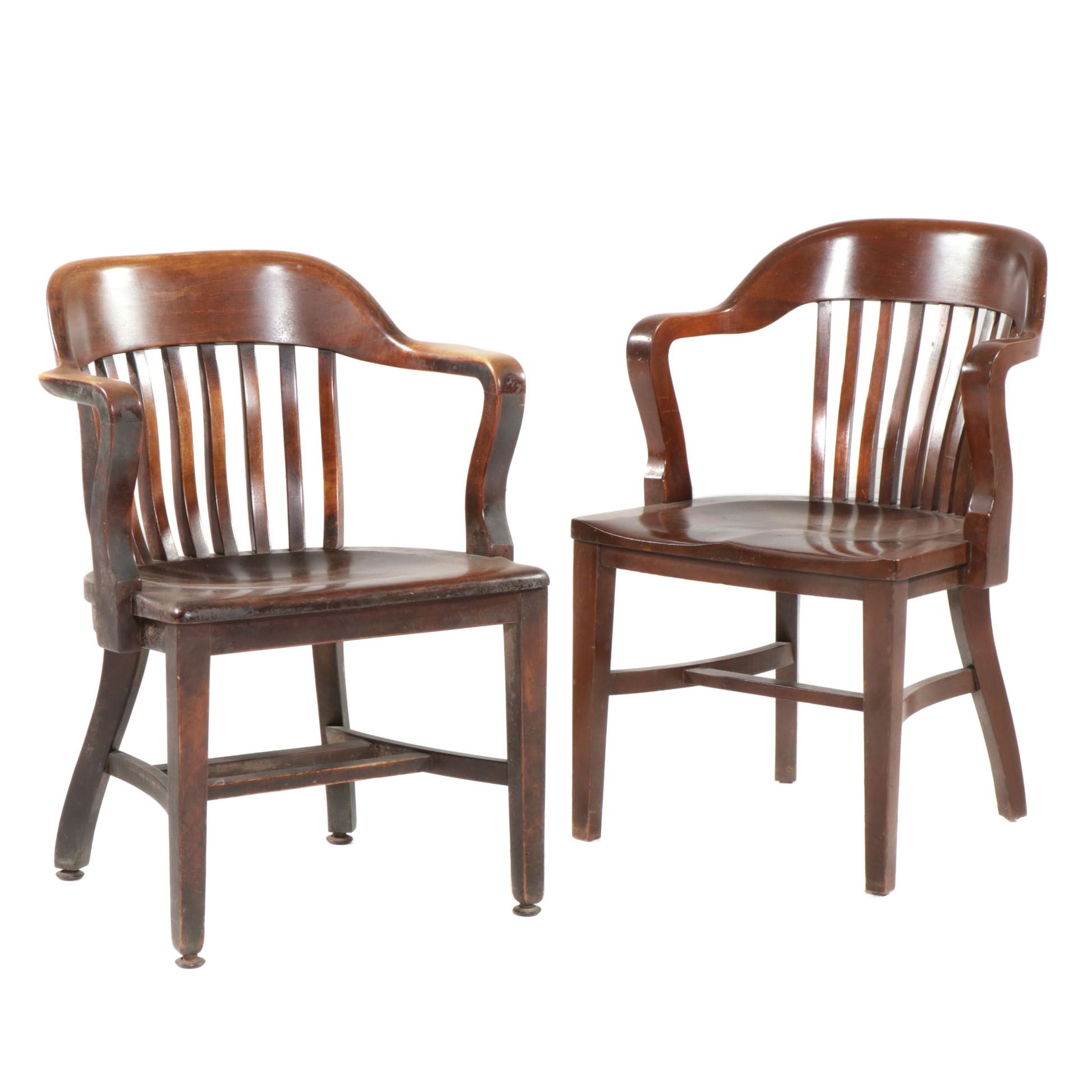 Sikes Co. and B.L. Marble Walnut Office Armchairs, Early 20th C.
