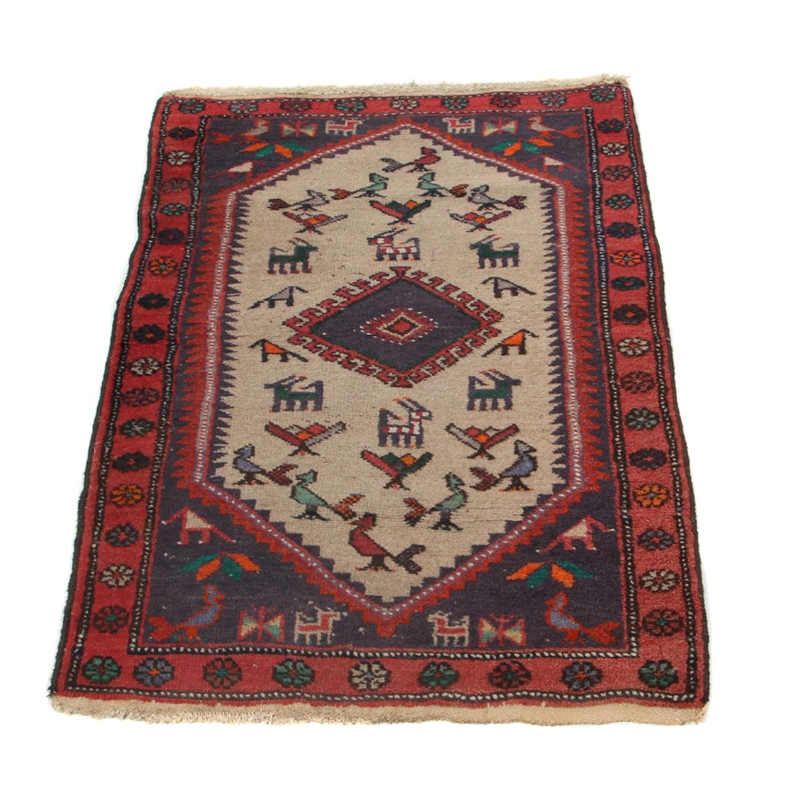 2'7 x 3'10 Hand-Knotted Northwest Persian Pictorial Accent Rug, 1920s