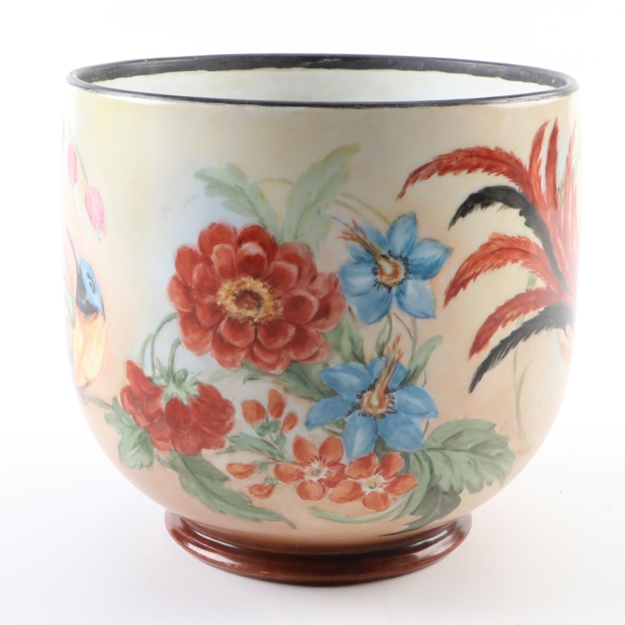 Hobbyist Hand-Painted on Porcelain Limoges Blank Cachepot, Early 20th Century