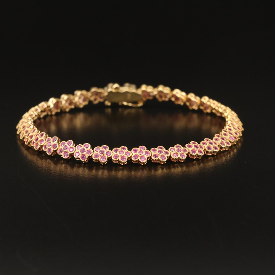 Sterling Ruby Floral Link Bracelet