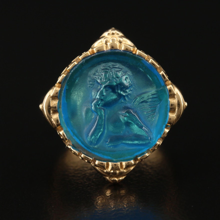 Italian Sterling Silver Molded Glass Cherub Ring