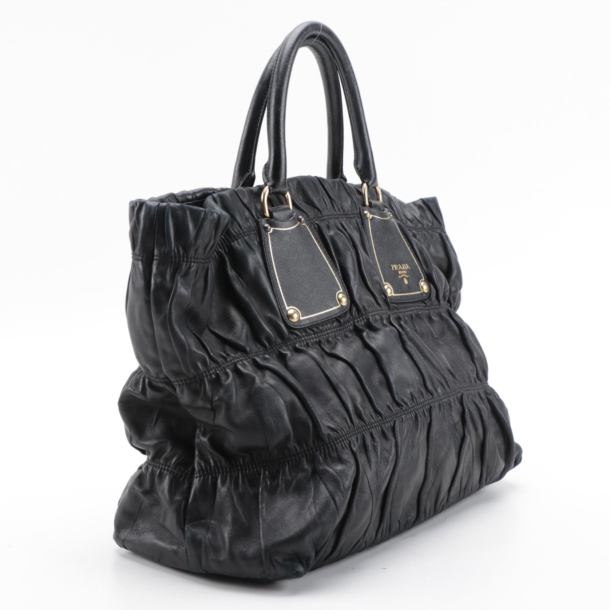 Prada Black Nappa Gaufre and Saffiano Leather Tote Bag