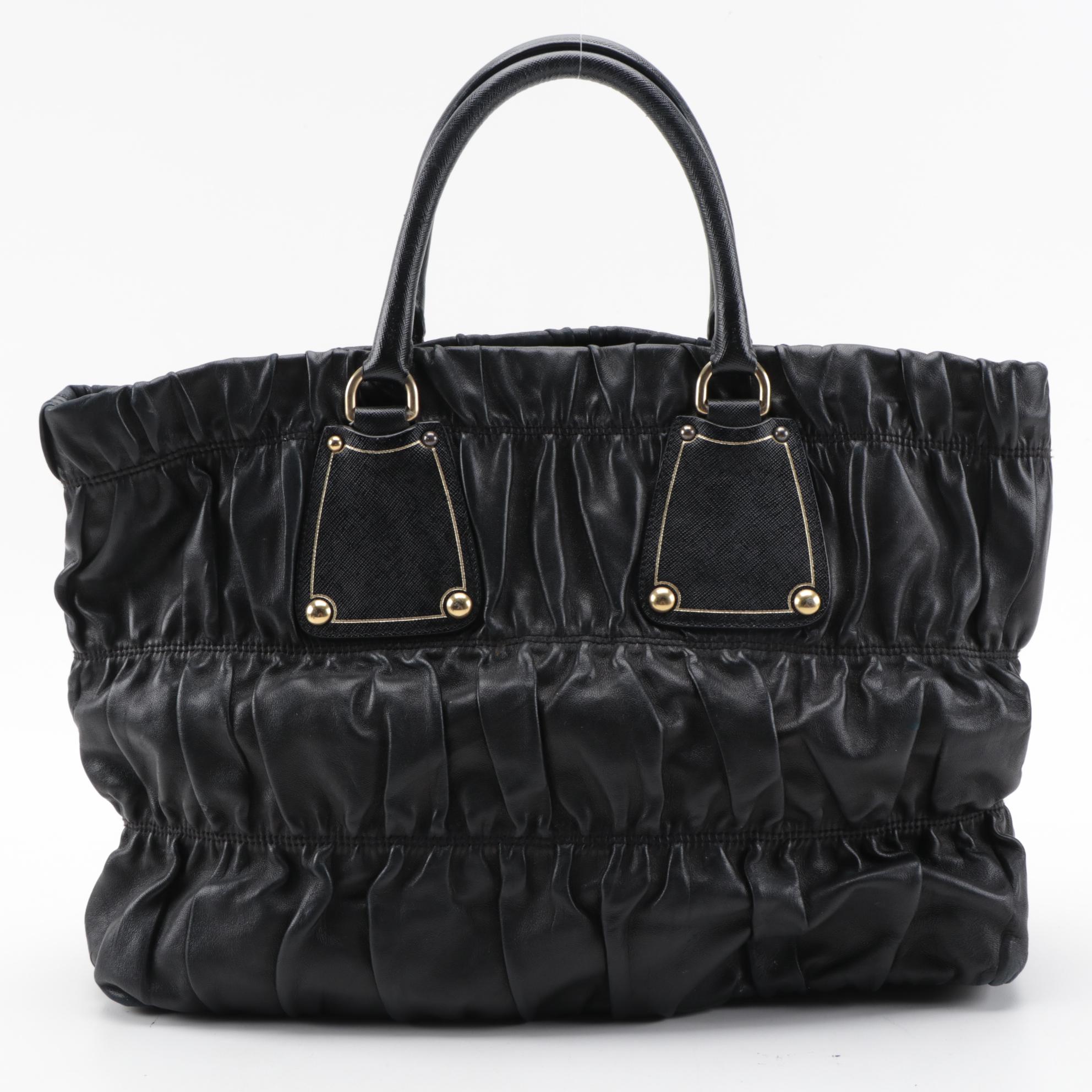 Prada Black Nappa Gaufre and Saffiano Leather Tote Bag