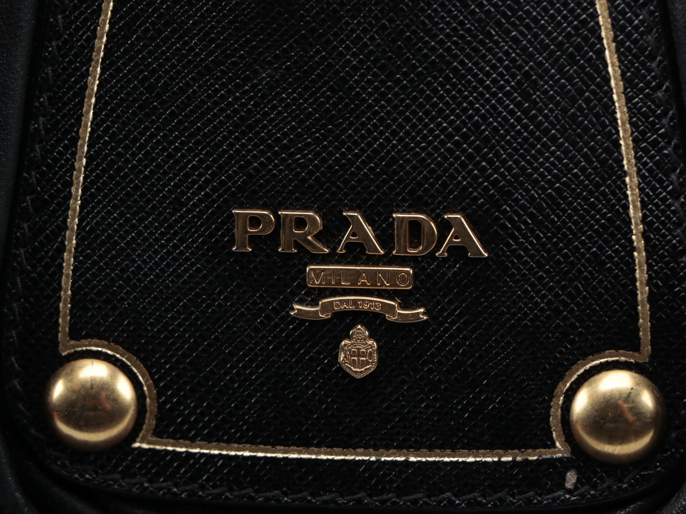 Prada Black Nappa Gaufre and Saffiano Leather Tote Bag