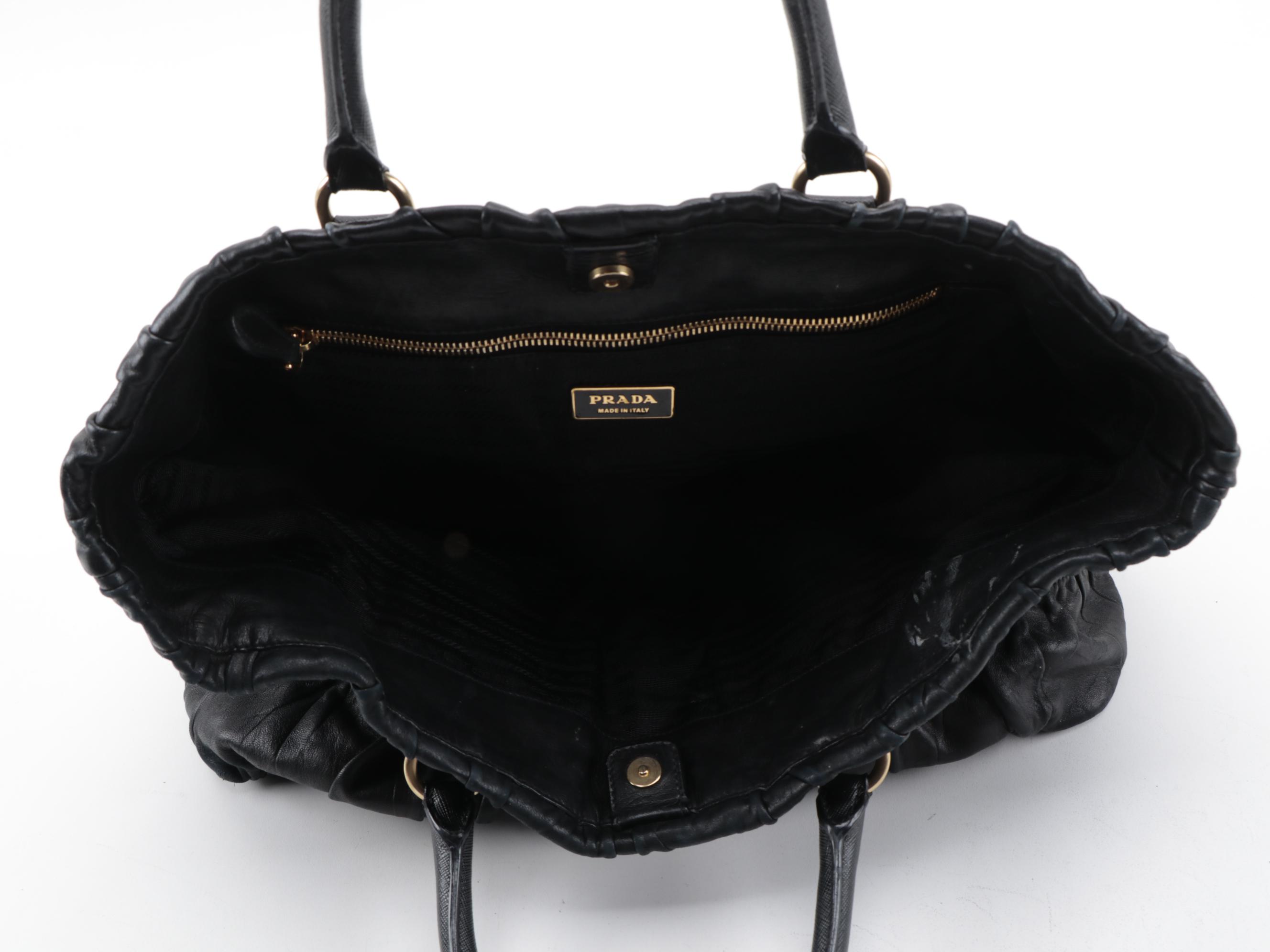Prada Black Nappa Gaufre and Saffiano Leather Tote Bag