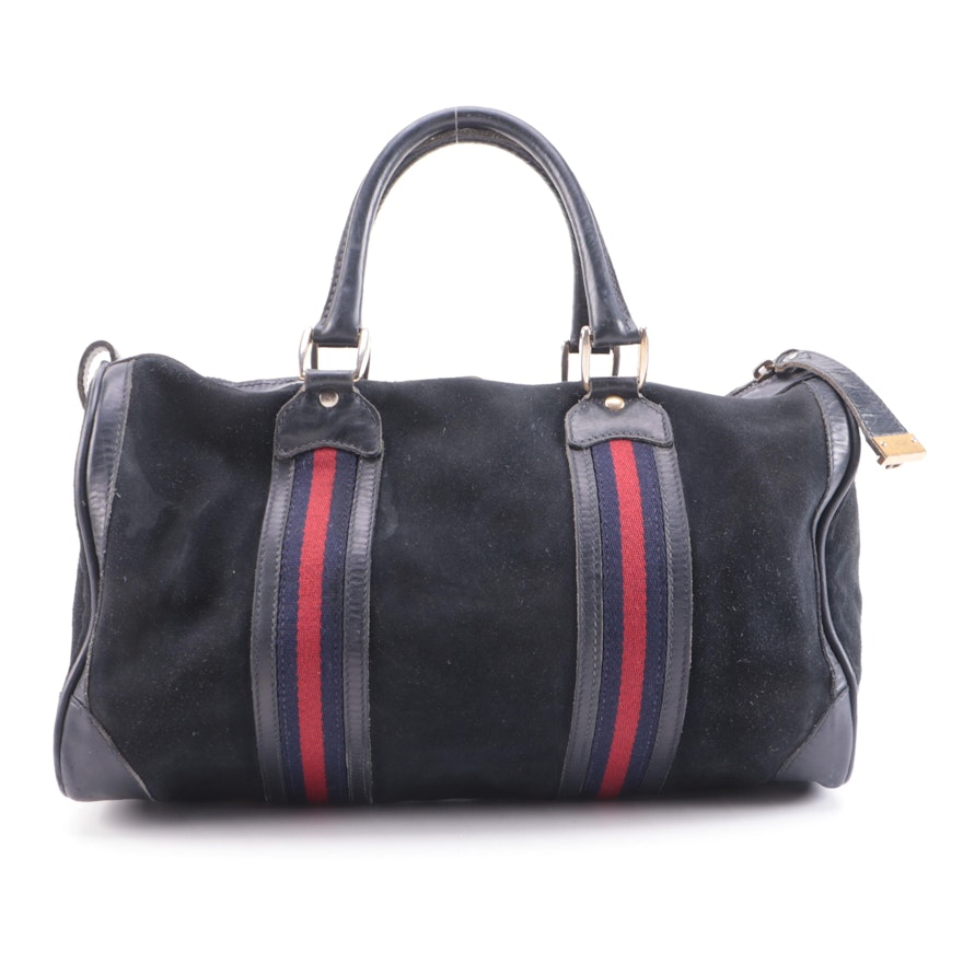 Gucci Web Stripe Suede Business Carry-On Bag with Leather Trim