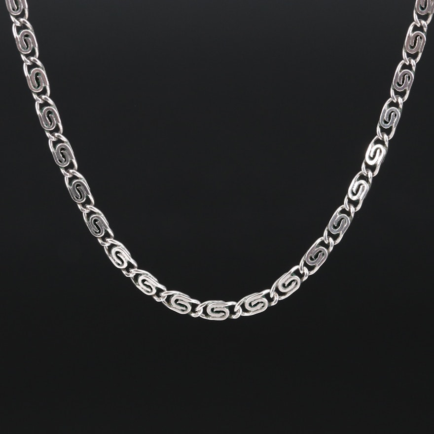 Sterling Silver Scroll Link Chain Necklace