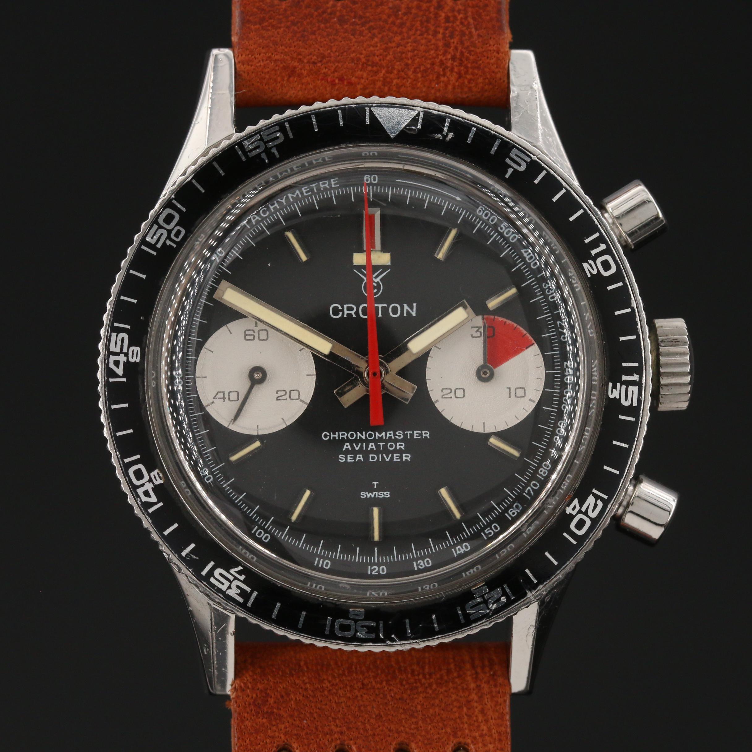 Vintage Croton Chronomaster Aviator Sea Diver Stem Wind Watch