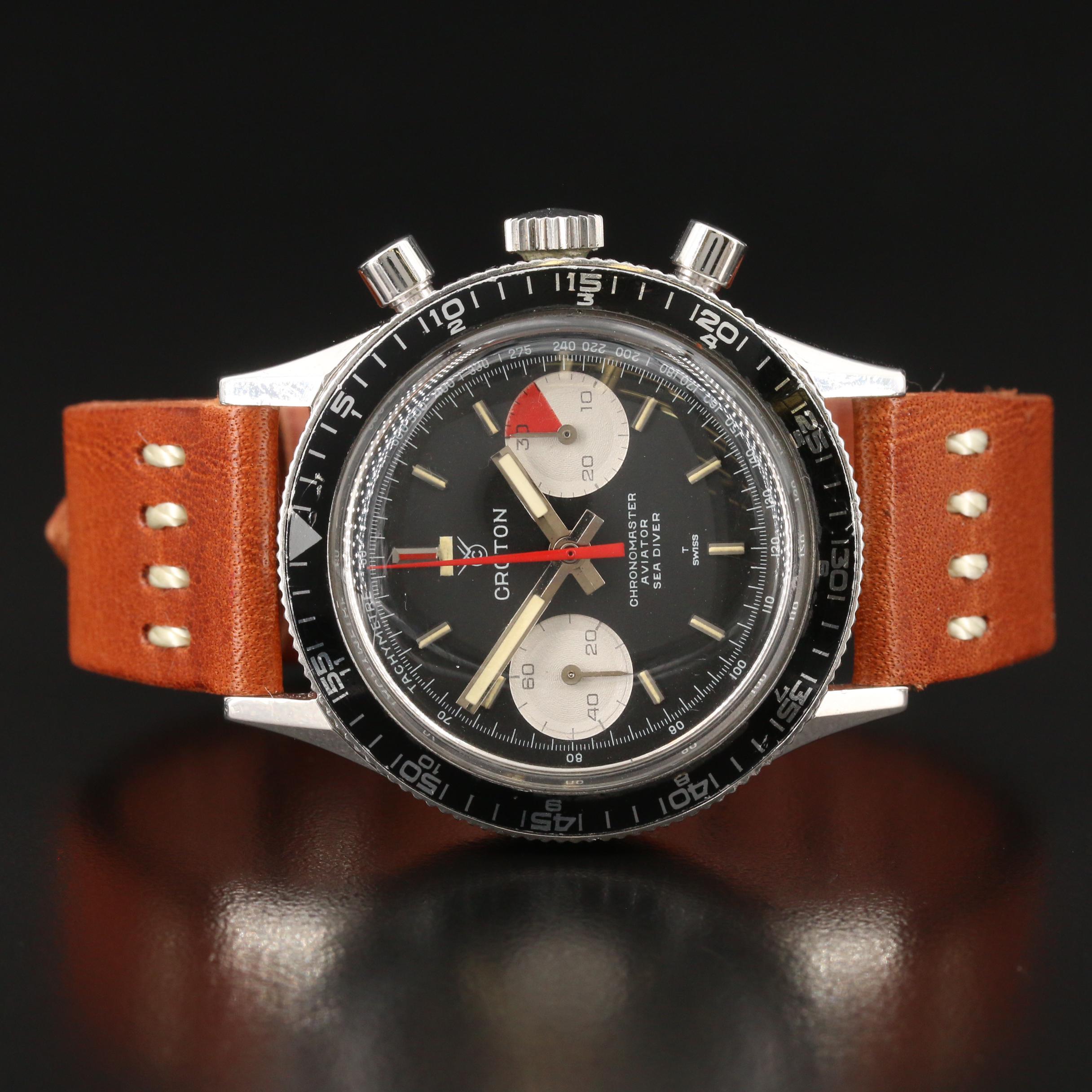 Vintage Croton Chronomaster Aviator Sea Diver Stem Wind Watch